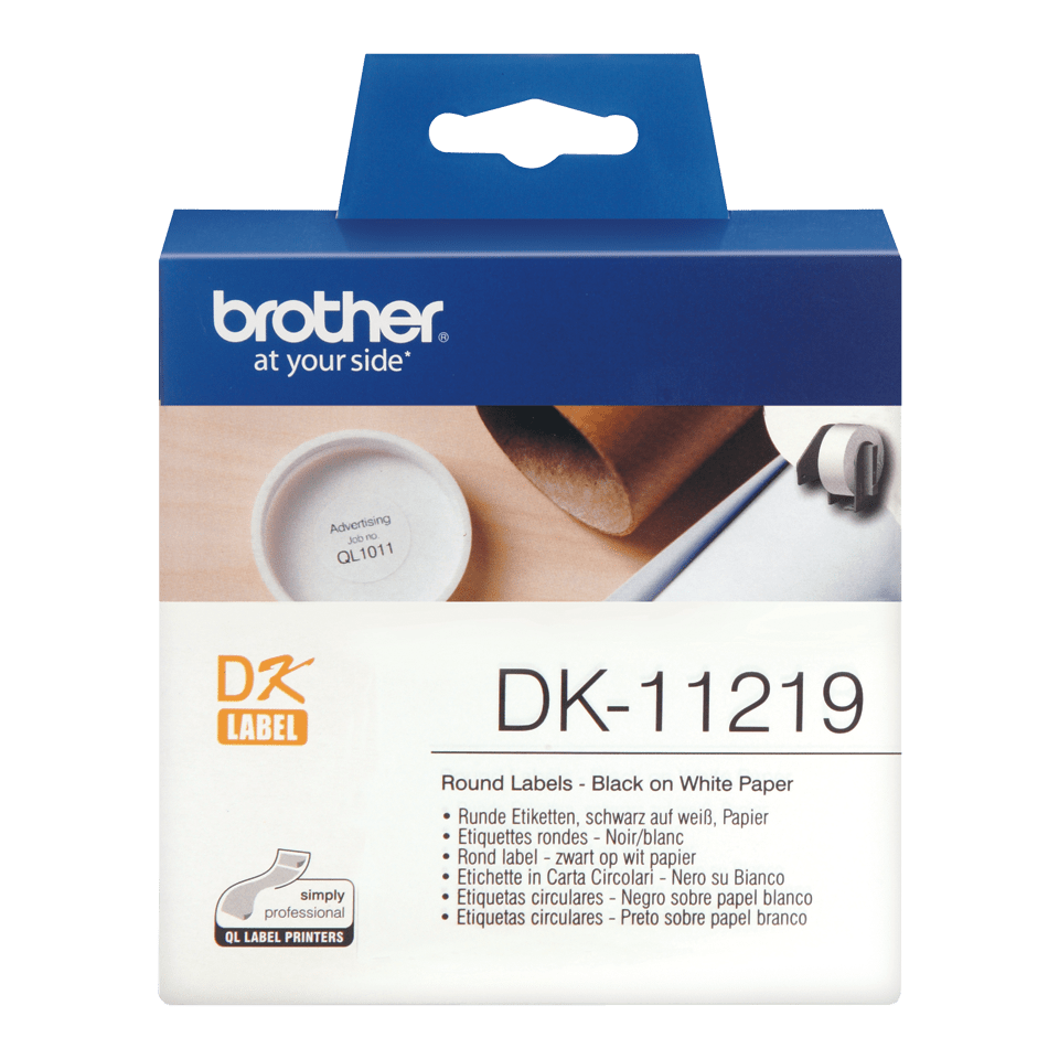 Brother original DK11219 rund etikett -  svart på vit, Ø 12 mm